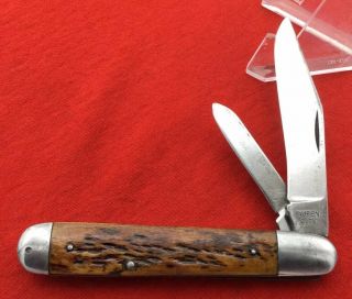 Vintage Queen City 4 1/2” Long English Jack Knife Pocket Knife C.  1922 - 1932 Bone