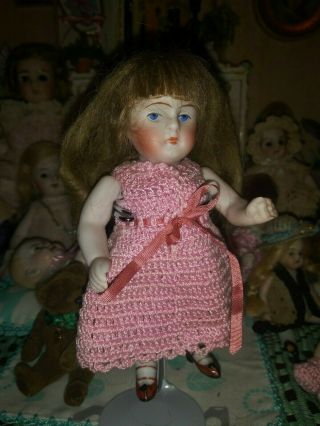 Antique All Bisque Kestner German Mignonette Doll 5 " Tall For Dollhouse