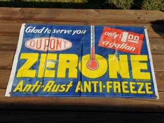 Vintage Dupont Zerone Antifreeze Canvas Banner Sign Gas Station Oil Garage