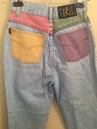 Vintage 90s Steel Jeans High Rise Light Wash Color Block Jeans Distressed 24”