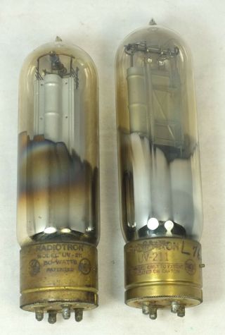 Two Vintage Rca Ge Radiotron Uv - 211 Brass Base Transmitting Tubes