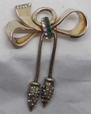 Vintage Pegasus Coro Craft Sterling Bow With Tassels Rhinestones Pin Brooch