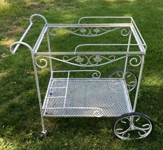Vintage Mid - Century Wrought Iron Rolling Patio Cart Woodard