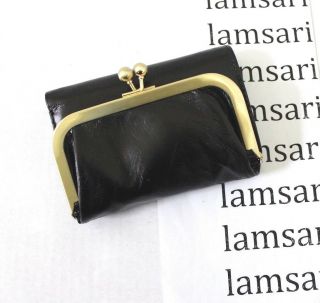 Hobo Vintage Look Robin Black Trifold Leather Wallet Kiss Lock