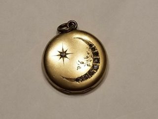 Antique Victorian Gold Plated Crescent Moon And Star Stone Pendant Locket