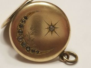 Antique Victorian gold plated crescent moon and star stone pendant locket 5