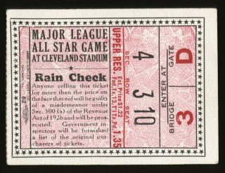 Rare 1935 Baseball All Star Game Cleveland Stadium Ticket Stub Gehrig Foxx Gomez