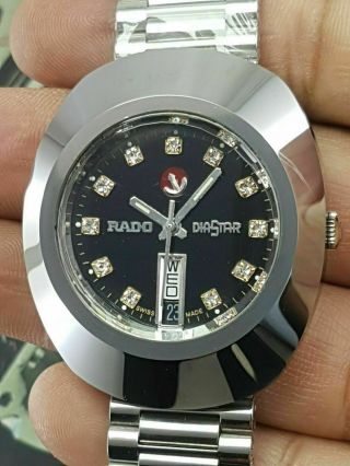Vintage Rado Diastar Automatic Silver Black Swiss Mens Wrist Watch White Diamond