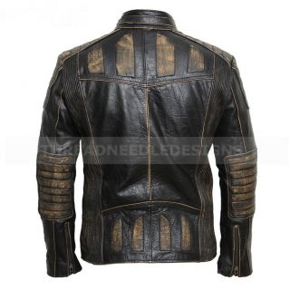 Mens Vintage Distressed Faded Black Motorcycle Cow - Hide Leather Jacket