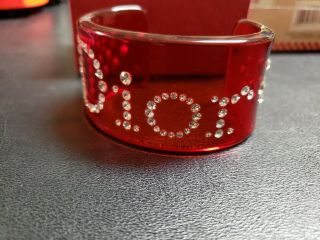Vintage Christian Dior Logo Wide Red Resin Cystals Rhinestone Cuff Bracelet