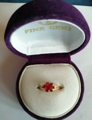Vintage 18k Gold Ring With Half Carat Solitaire Ruby Stone Size L/m Wgt 2.  7g