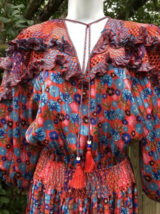 Vintage 1980s Women ' s Multi Print Diane Freis Dress S/M Georgette 2