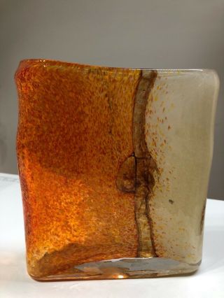 Mid Century Vase Heavy Thick Glass Orange Modernist Toyo Vtg