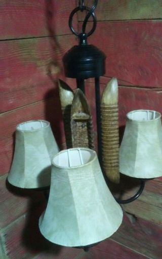 Vintage Wood Canoe Ceiling Light Fixture Chandelier Boat Lake Cabin House Rustic 4