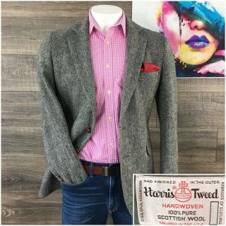 Vintage Harris Tweed Mens Herringbone Wool Sport Coat Jacket Blazer Size 42r