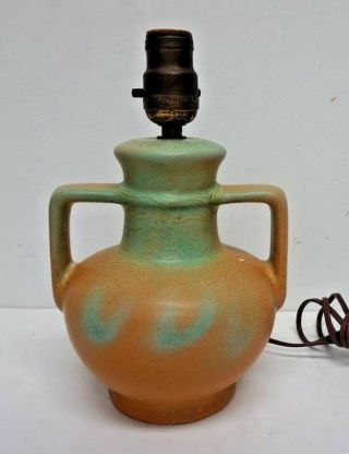 Vintage Arts & Crafts Muncie Art Pottery Green Over Pumpkin Lamp Base