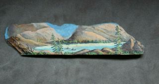 Vtg Joan Remington California Artist Hand Painted Slate Lake Canoes Mountain 10 "