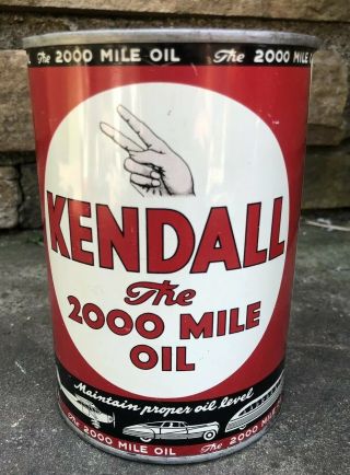 Vtg Kendall 2000 Mile Motor Oil 1 Quart Oil Can Tin Graphic Car Plane