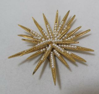 Glorious Vtg BOUCHER Numbered 0830 Petite Pearl Gold - Plated Starburst Brooch 3
