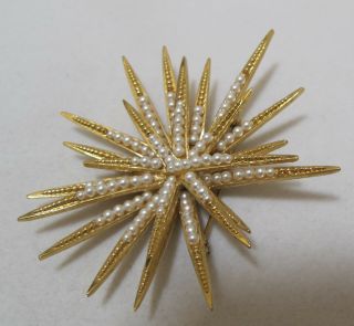 Glorious Vtg BOUCHER Numbered 0830 Petite Pearl Gold - Plated Starburst Brooch 5