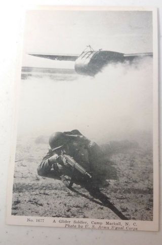 1943 Ww2 11th Airborne Camp Mackall Postcard 1677 A Glider Soldier Paratrooper
