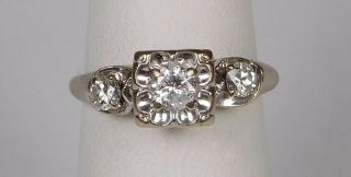 Vintage 14k White Gold Ring With Diamond Illusion Setting & Accents - Size 6