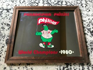 Vintage 1980 Philadelphia Phillies Fanatic World Champions Framed Mirror Sign