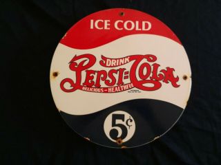 Vintage Drink Pepsi - Cola 5 Cents Porcelain Advertising Sign