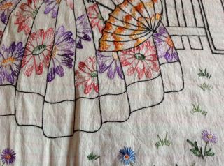 Vintage 1930 ' s EMBROIDERED BEDSPREAD Bed Cover COVERLET Curtain Queen GORGEOUS 4