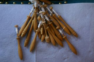 Vintage 18 lace making bobbins on lovely lace making pillow 4