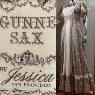 Vintage Gunne Sax 70s Long Dress Flower Angel Sleeve Cotton Hippy Festival Sz 9