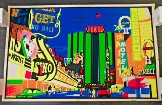 Rare Early 70`s Downtown Las Vegas Nevada Casino Retro Map Black Light Poster