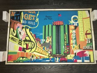 Rare Early 70`s Downtown Las Vegas Nevada Casino Retro Map Black light Poster 2