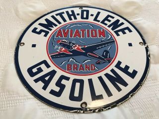 Vintage Smith - O - Lene Gasoline Porcelain Sign,  Pump Plate,  Motor Oil,  Gas Station