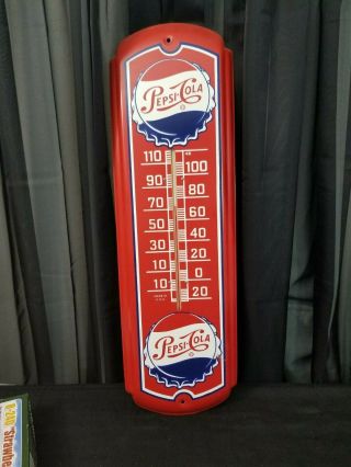 Vintage Pepsi - Cola Bottle Cap Thermometer Large 27 " Sign Advertising 1980s