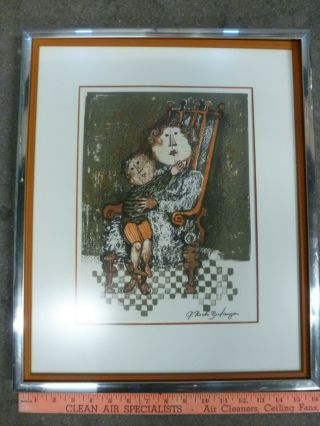 G Rodo Boulanger Vintage Mother Child Chair Mcm Gallery Lithograph 3000