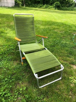1 Vtg Telescope Green Aluminum Chaise Lounge Folding Lawn Beach Patio Chair