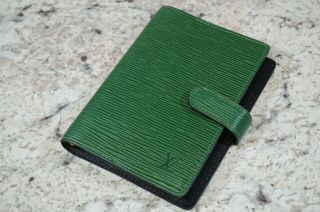 Vtg Authentic Louis Vuitton Epi Agenda Green Leather Notebook Cover