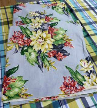 Vintage Vat Prints Floral Barkcloth Fabric Material (48 " X 72 ")