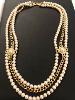 Fabulous Couture Long Vintage Givenchy Triple Strand Faux Pearl Necklace