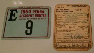 Low Single Digit 1954 Pa Pennsylvania Penna Hunting License