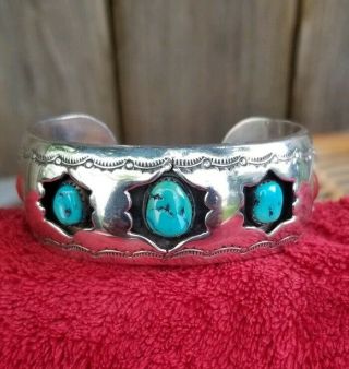Vtg Navajo Fred Harvey Era Sterling Silver 925 Turquoise & Coral Cuff Bracelet