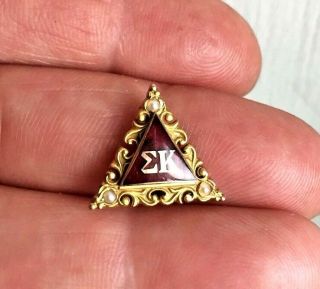 Vintage 14k Gold Seed Pearl Sigma Kappa Triangle Sorority Pin 1937 W/ Name 2.  5g