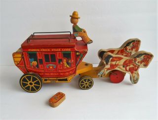 Vintage Wooden Fisher Price Stagecoach,  Horses & Mail Pouch 175 Cond.