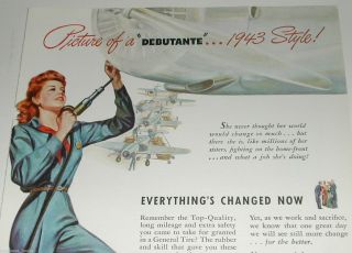 1943 General Tire Advertisement,  Redhead Rosie The Riveter,  Wwii Factory Work