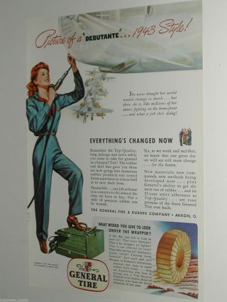 1943 General Tire advertisement,  Redhead ROSIE The RIVETER,  WWII factory work 2
