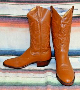 Mens Vintage Panhandle Slim Tan Brown Leather Cowboy Boots 9 D