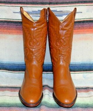 Mens Vintage Panhandle Slim Tan Brown Leather Cowboy Boots 9 D 2