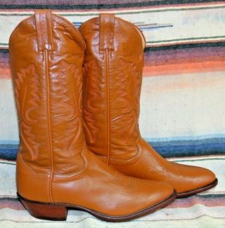 Mens Vintage Panhandle Slim Tan Brown Leather Cowboy Boots 9 D 3