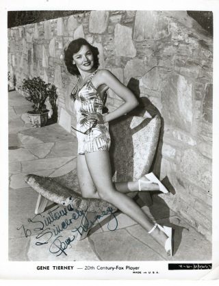 Actress Gene Tierney,  Signed Vintage Outdoor Leggy Photo